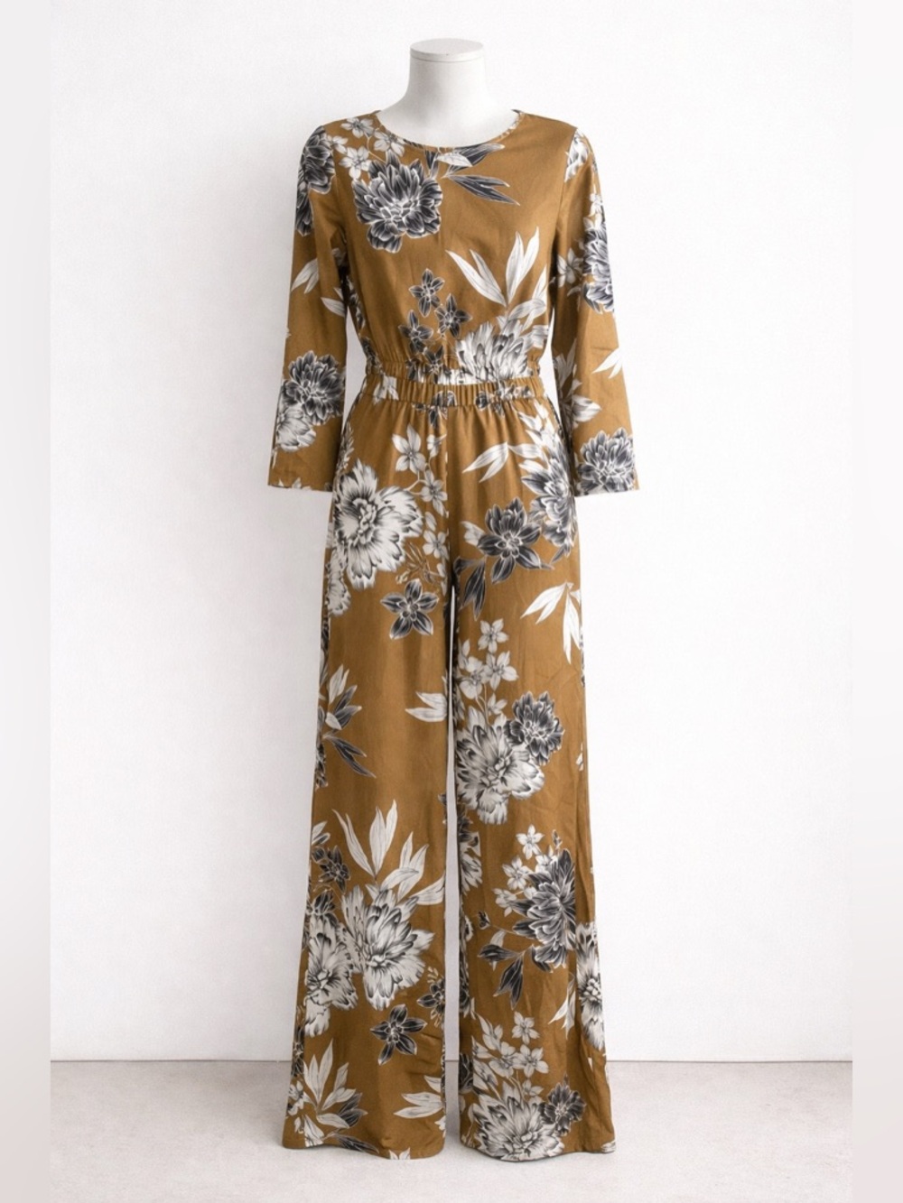 Who What Wear Floral Long Sleeve Pantsuit - Mustard Yellow
